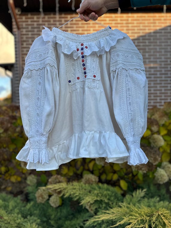 1920s Romanian Folk Blouse • Antique Hand Embroidered Linen Shirt 