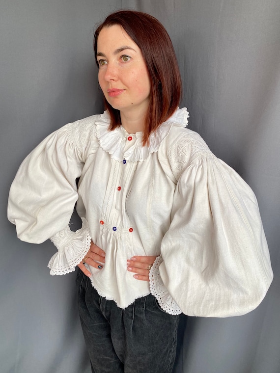 Romanian blouse Romanian costume Bio linen Puffy … - image 9