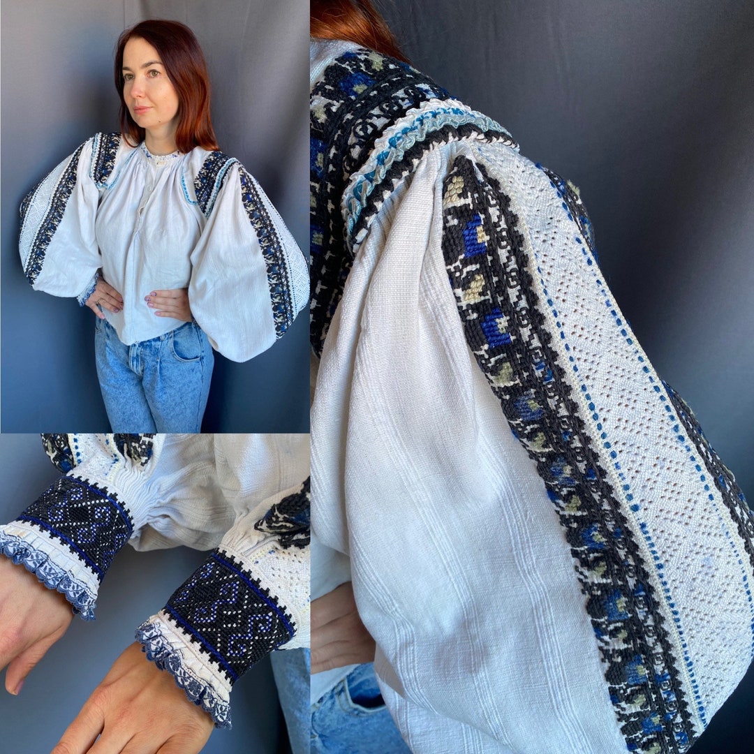 Romanian Blouse Embroidered Top Lace Embroidery Vintage Romanian Blouse ...