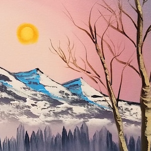 Bob Ross Replica - mountain winter landscape oil painting “Winter Frost” 16x20 inch - painted in Bob&#39;s studio