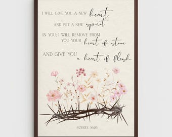 Thorns into Bloom- Digital scripture art. Ezekiel 36:26, crown of thorns digital print, christian art, wall art, blooming flowers