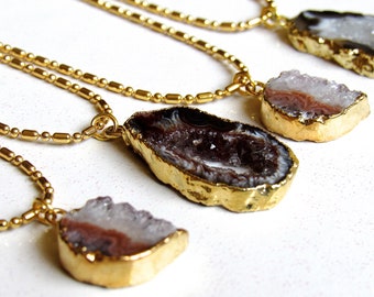 Geode Slice Necklace, Gold Geode Slice Choker, Amethyst Slice, Raw Crystal Necklace, Agate Slice Jewelry, Geode Druzy,gift for her