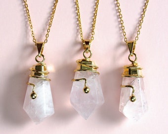 Rose Quartz Necklace, Crystal Necklace, Gold Rose Quartz Plated Pendant, Gift for her, Anniversay Gift, Dainty Jewelry, Gold Necklace