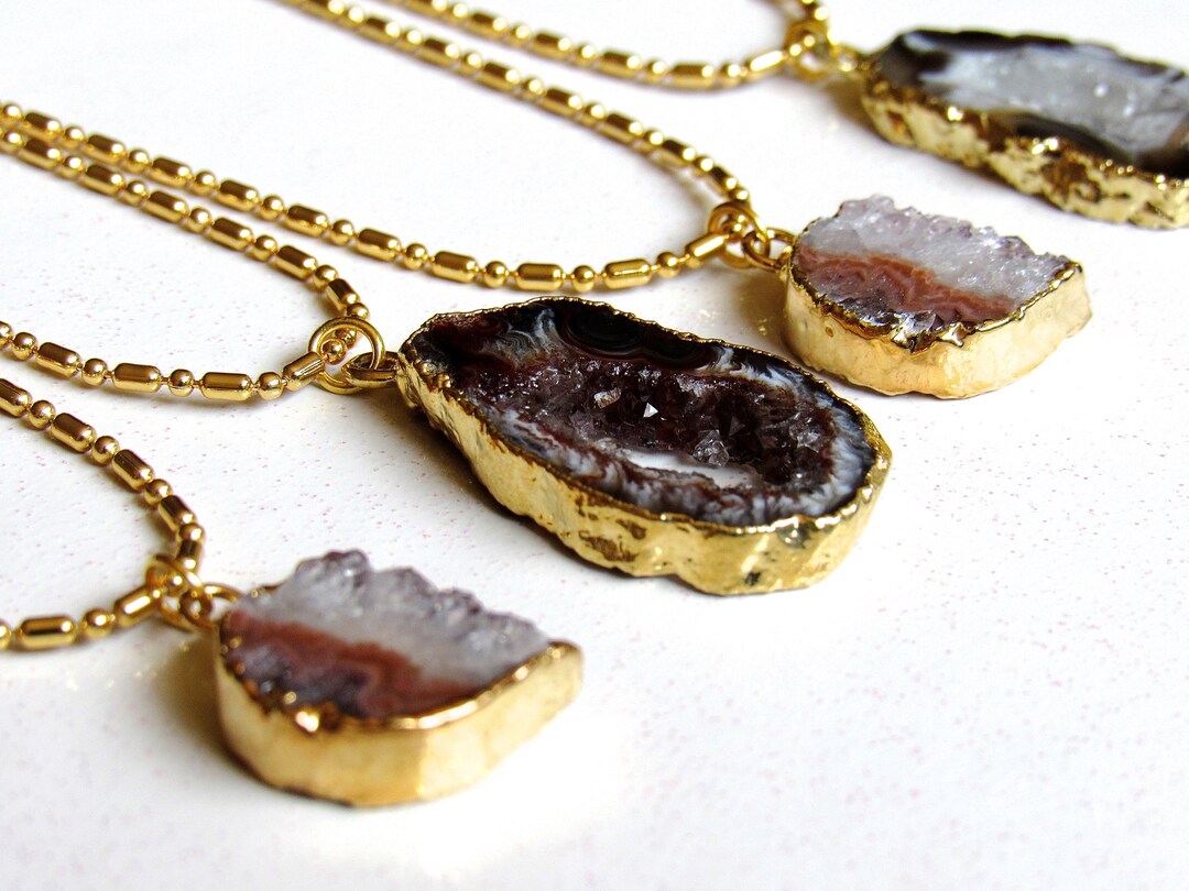 Geode Slice Necklace, Gold Geode Slice Choker, Amethyst Slice, Raw Crystal Necklace, Agate Slice
