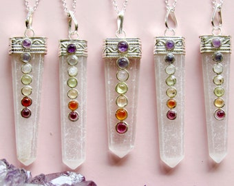 Selenite Chakra Blade Necklace, Selenite Amethyst Necklace, Sterling Silver Necklace,Amethyst Jewelry, Chakra Necklace,Crystal Points