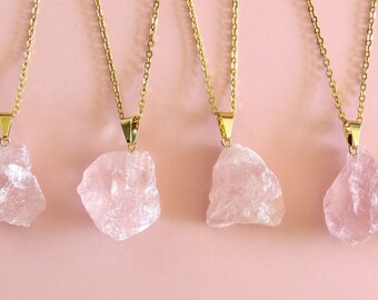 Raw Rose Quartz Necklaces, Crystal Necklace, Rose Quartz Stone, Chakra Necklace, Gold Rose Quartz, Rose Quartz Stone Heart