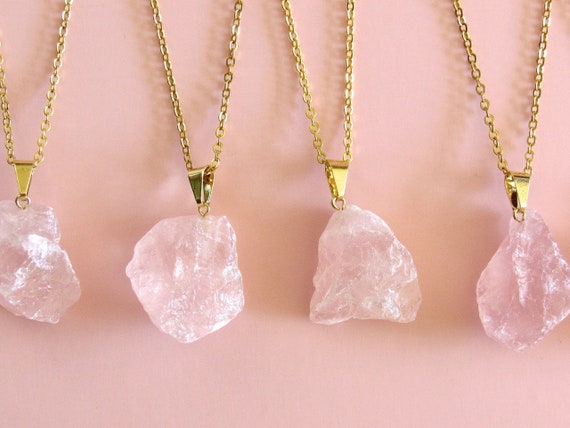 Raw Rose Quartz Necklaces Crystal Necklace Rose Quartz Stone Chakra Necklace Gold Rose Quartz Rose Quartz Stone Heart