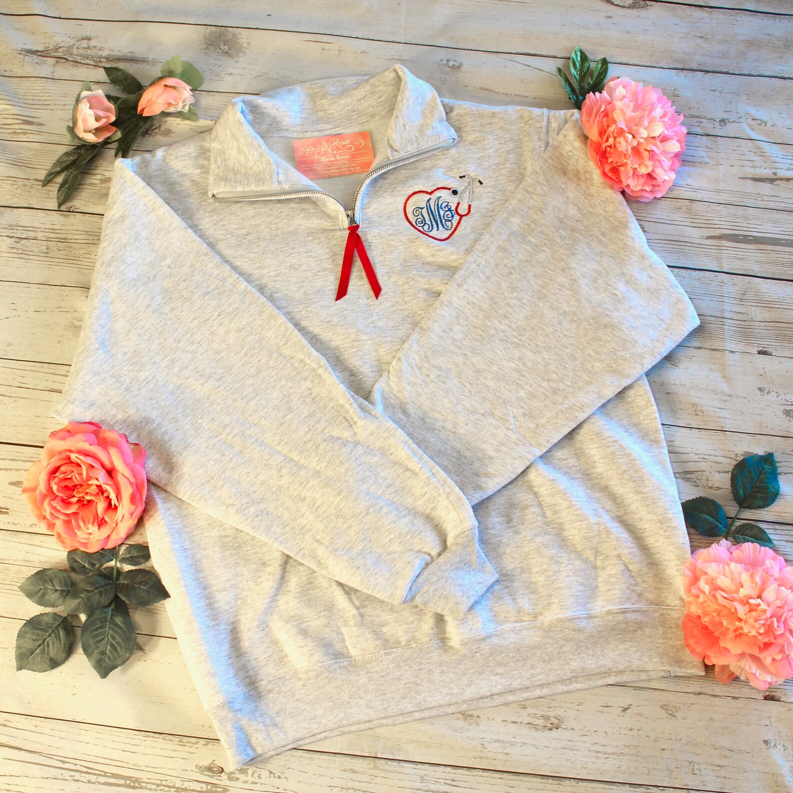 Stethoscope Heart Monogram Quarter Zip Sweatshirt Custom Etsy