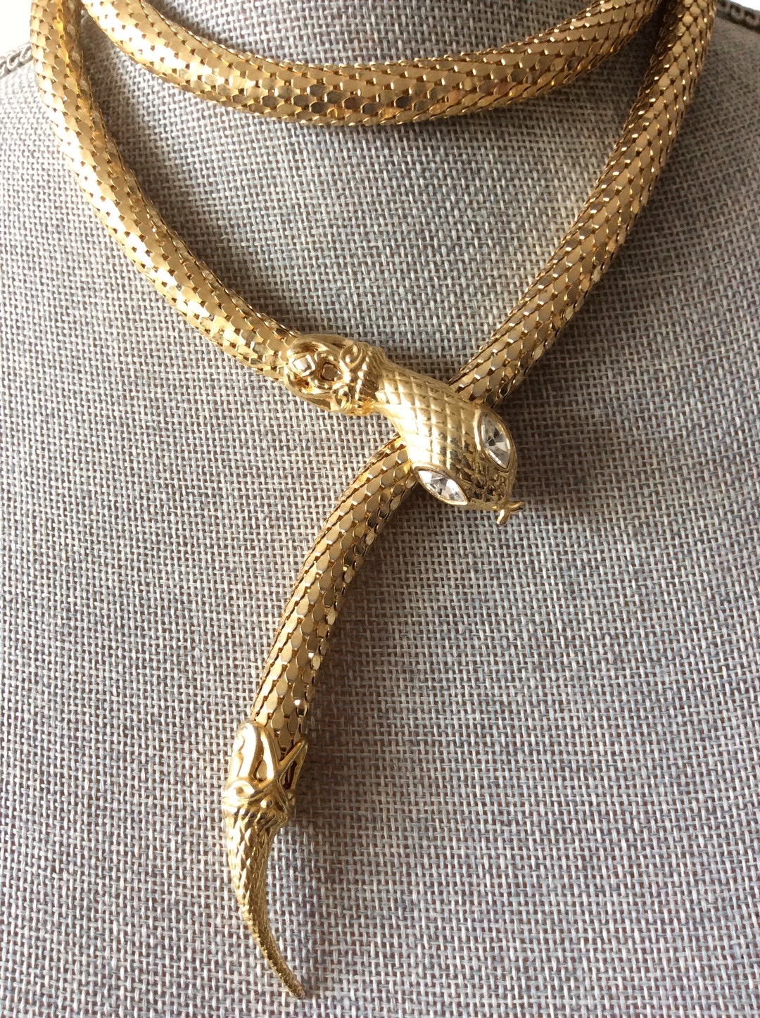 Super Glam Gold Snake Belt With Rhinestone Eyes Circa 1980s Etsy New