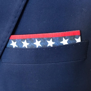 Pre-Folded Pocket square--Limited Edition—Red, White and blue..Stars and Stripes..--Squares2go