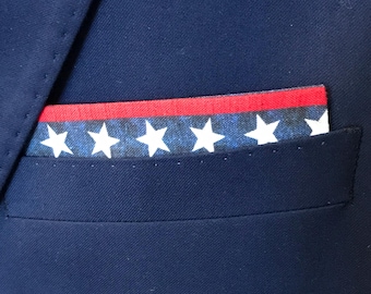 Pre-Folded Pocket square--Limited Edition—Red, White and blue..Stars and Stripes..--Squares2go