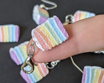Rainbow LGBTQ+ Pride Flag Cake Charm Dangle Earrings- Subtle LGBTQIA+ Accessory- Handmade Polymer Clay Miniature Food Jewelry