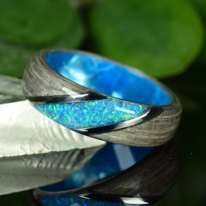 Siver Eucalyptus With Crushed Ocean Blue Opal and Stainless Steel