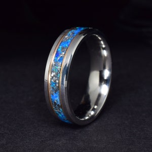 Titanium Ring / Stainless Steel Ring with 14k Gold - Ocean Blue Opal and Meteorite Mix, Wedding Ring, Ring for Mens - Galaxy jewellery
