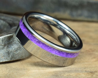 Tungsten Wedding Ring with High Quality Amethyst (AAAA) Inlay - Engraving optional