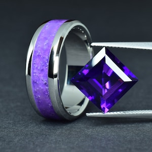 Wedding Ring, Stainless Steel ring with crushed High Quality Amethyst (AAAA) Inlay
