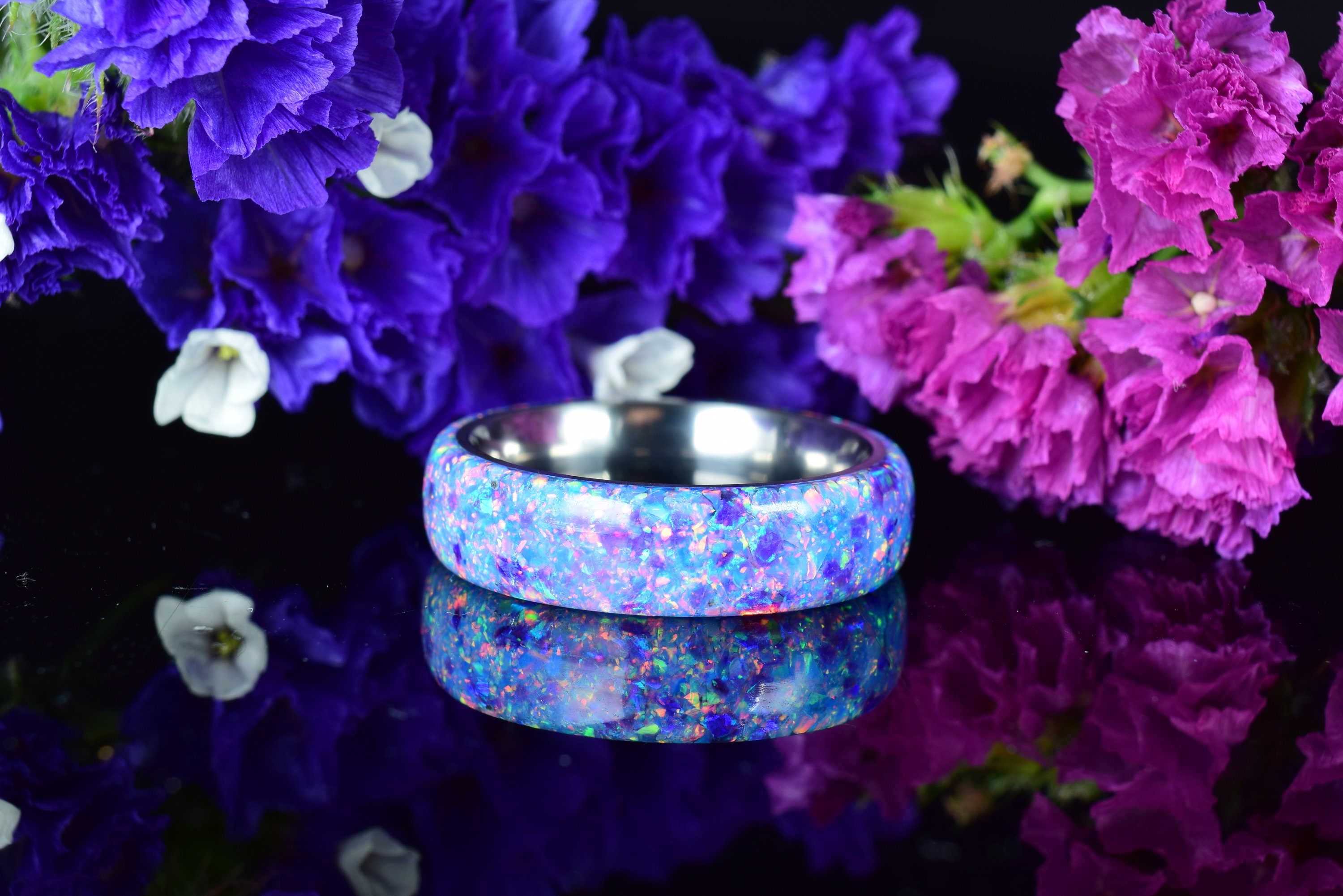 Wedding Ring, Promise Ring, Sky Blue and Royal Lavender Opal With ...