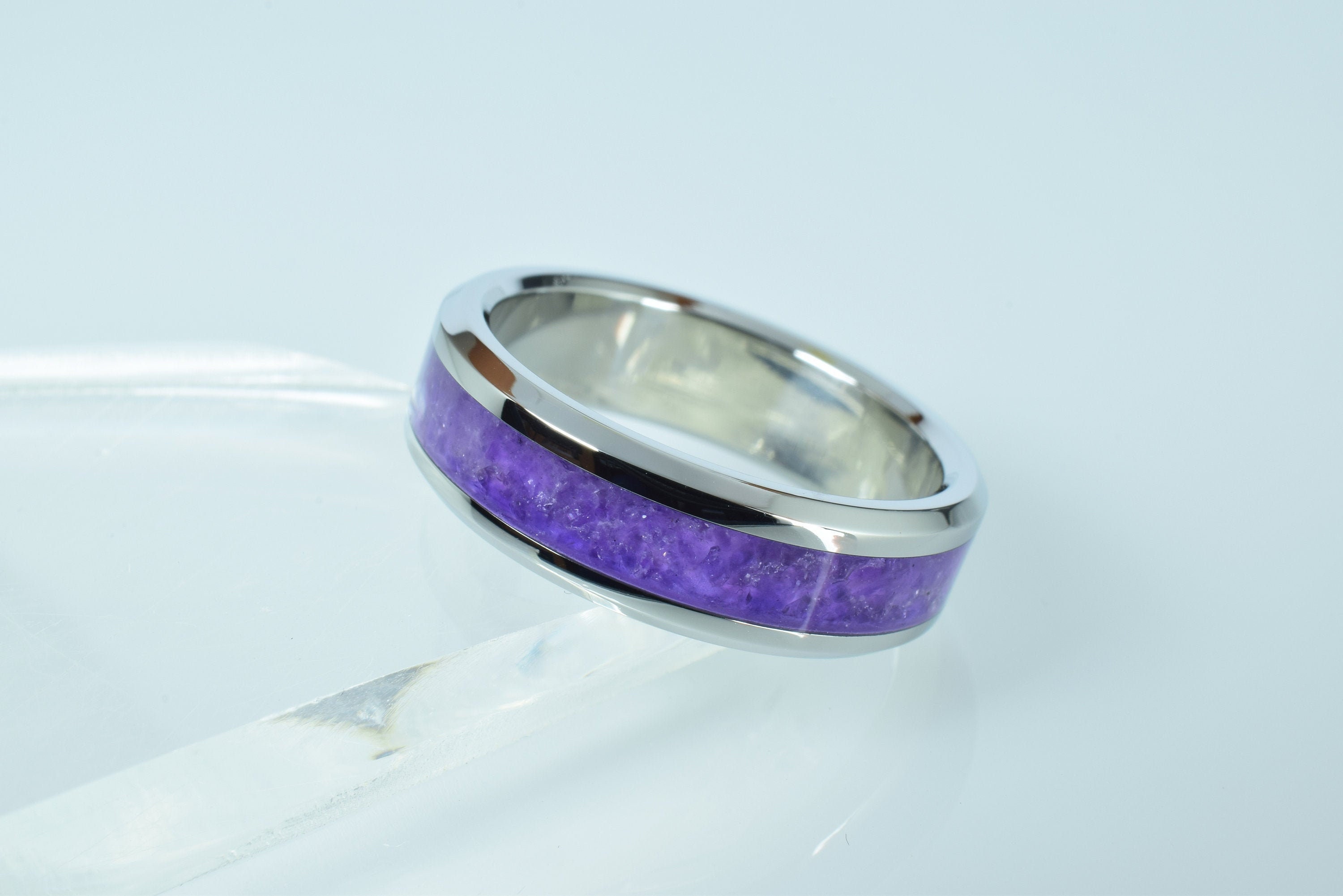 Wedding Ring, Stainless Steel Ring With Crushed Amethyst Inlay - Etsy