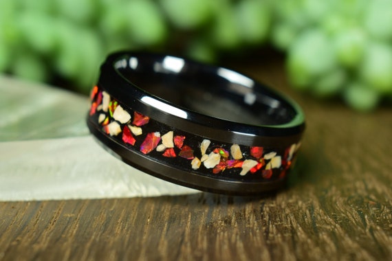Men's Brush Center Polished Edges Black Ceramic Wedding Ring in Black  Ceramic 7mm Size 10 | MADANI Rings
