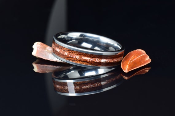 Tungsten Ring With Dinosaur Tooth Fossil and Kosipo Wood Dinosaur