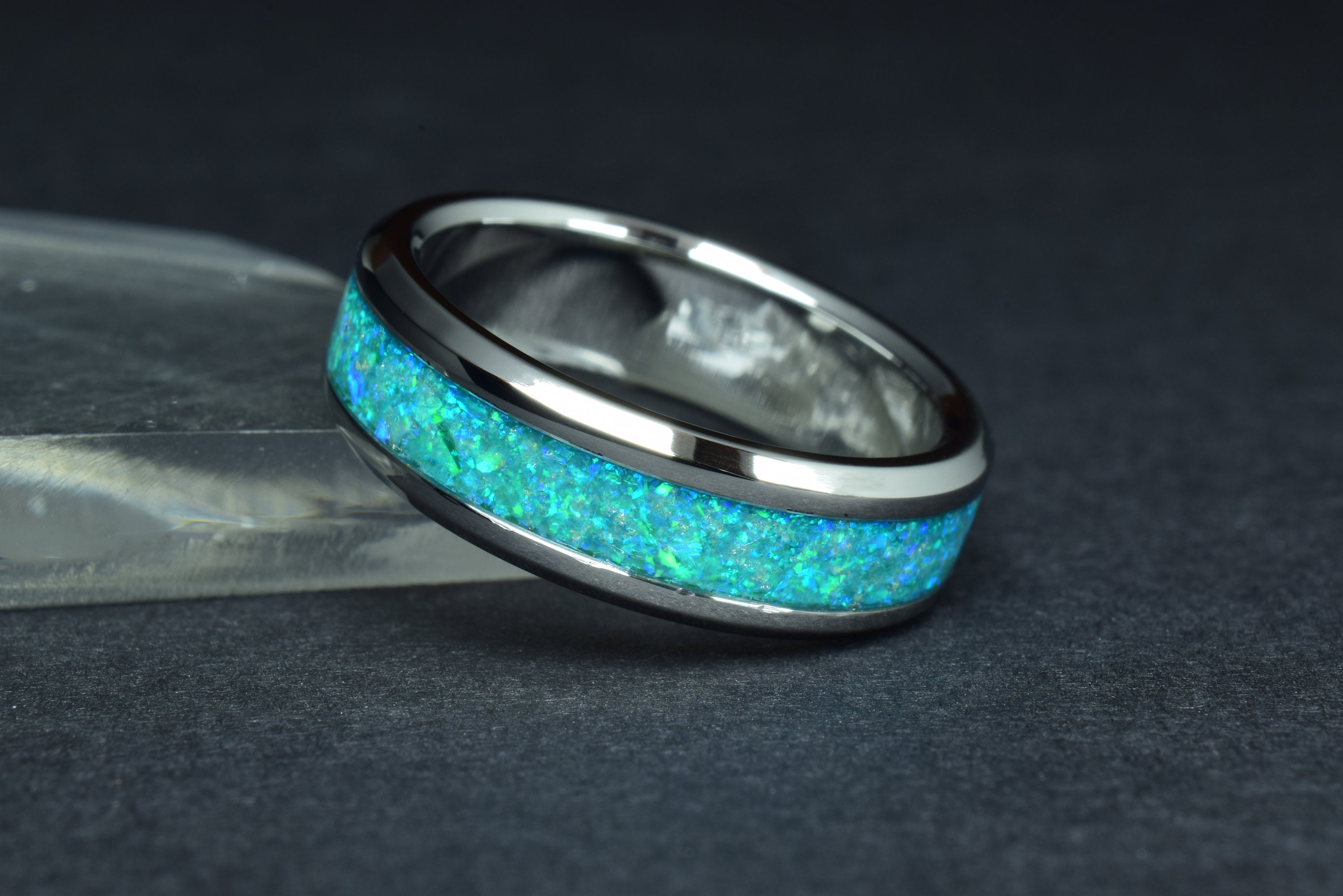 IFUAQZ Men's Stainless Steel Ring With Cat's Eye Stone - Wide Band Opal Ring In Multiple Colors