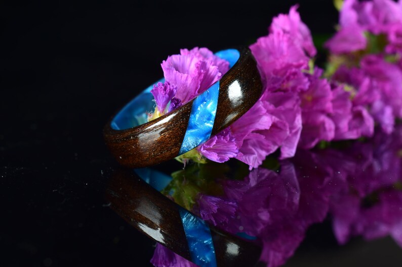 Purple Heart Wood on Blue Epoxy Core Bentwood Ring Wood Ring Etsy