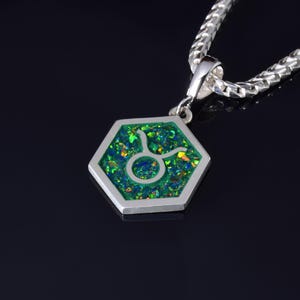 925 Sterling Silver Zodiac Signs Pendant with Curshed Opal Inlay