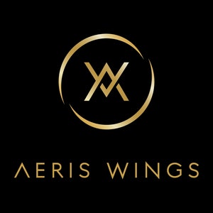 Puede incluir: Un logotipo dorado con las letras "AX" dentro de un c&iacute;rculo. El texto "AERS WINGS" est&aacute; debajo del c&iacute;rculo.