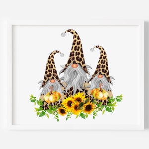 FALL Leopard GNOMES in SUNFLOWERS Png | Fall Gnomes | Gnome Love | Garden Gnome | Autumn Shirt | Spring Gnome | Fall Clip Art