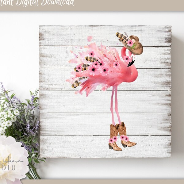 COWGIRL FLAMINGO Png | Humorous Digital | Flamingo Clipart | Commercial Use | Instant Download | Sublimation Transfer | Transfer Design