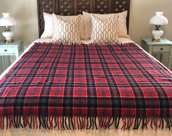 Vintage wollen plaid, vintage rode geruite deken, vintage wollen deken, Faribault wollen Mills deken, rode wollen deken