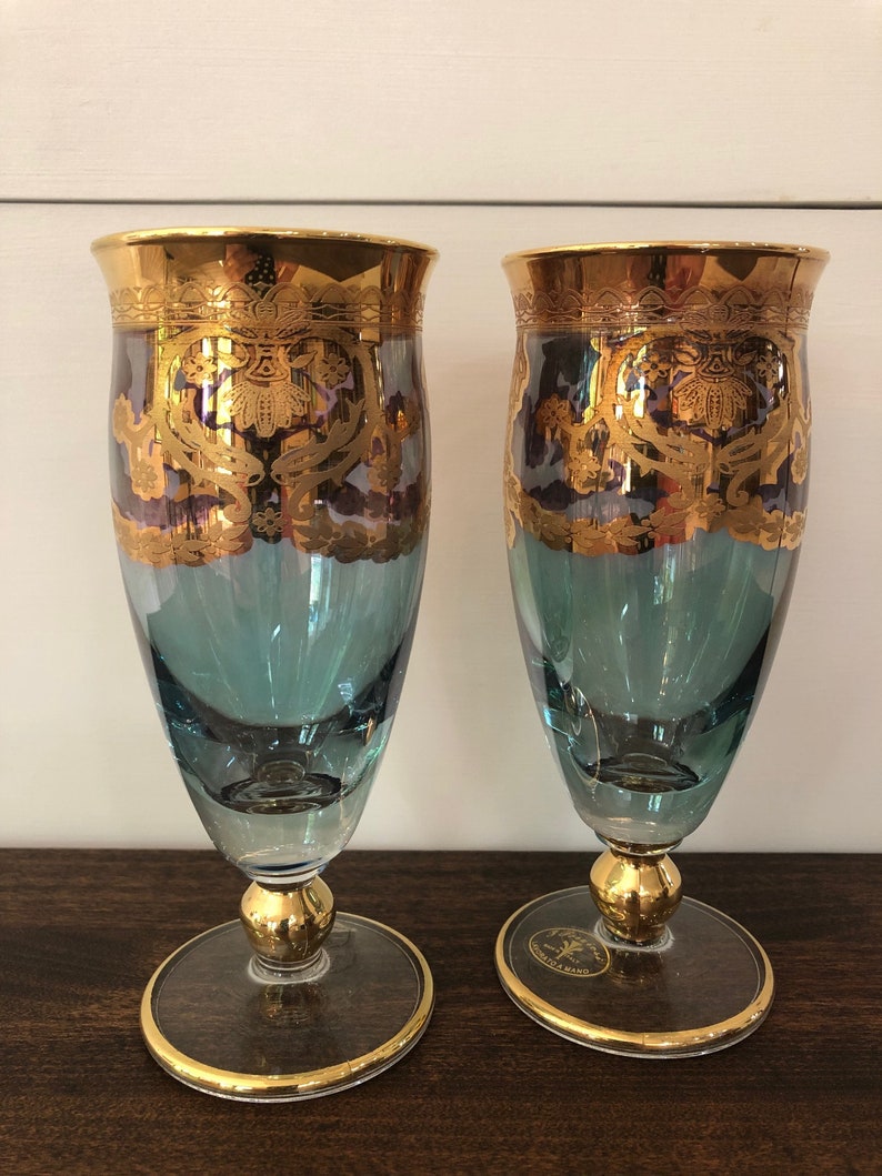 Vintage Italian Wine Glasses Hand Blown Wine Glasses Etsy