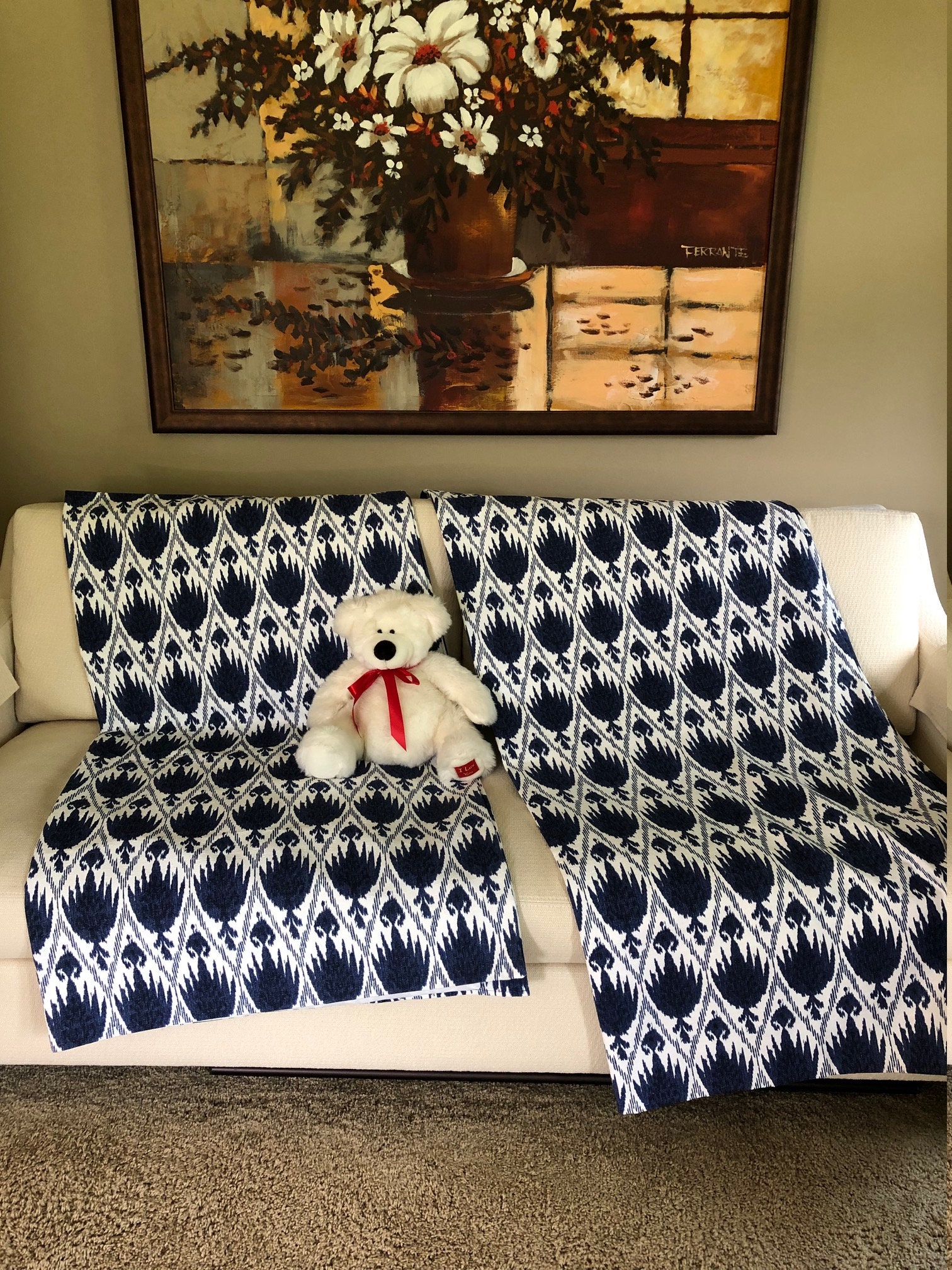 Custom Curtains Blue White Window Treatment For 9 Foot Custom Curtains Blue White Window, 9 Foot Curtains