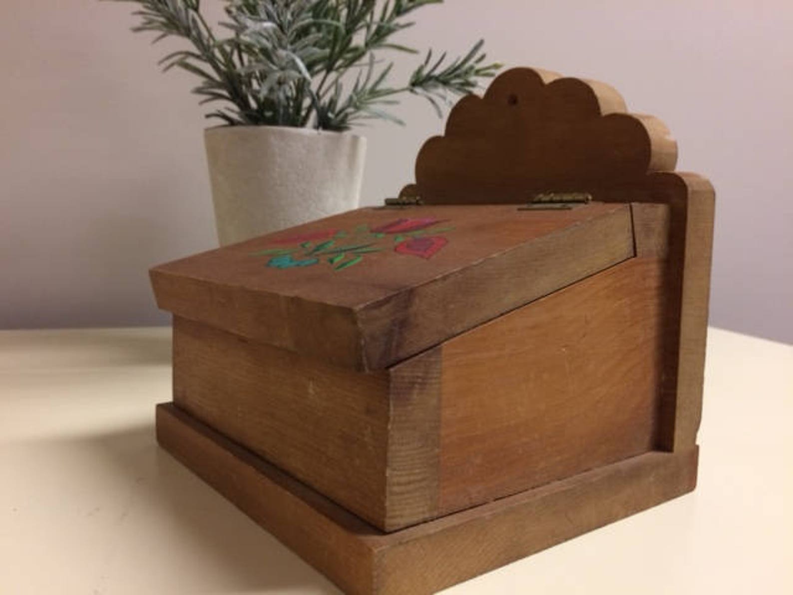 Vintage Wood Folk Art Box Handmade Wood Box Painted Wood Etsy