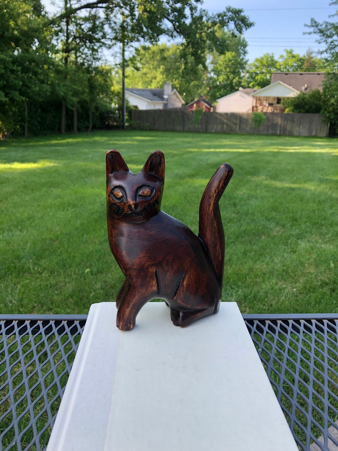 Wood Cat Figurine, Vintage Wood Cat, Hand Carved Wood Cat, Rustic Wood