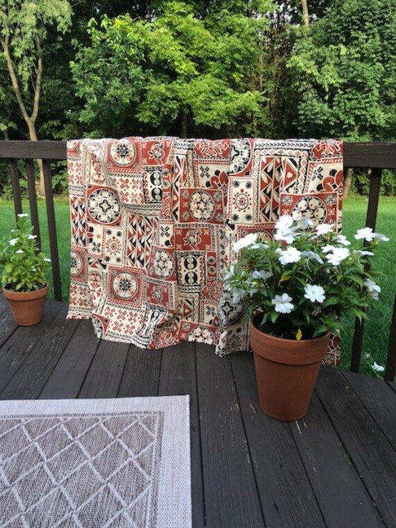 Vintage Sears Drapes Geometric Curtains Rooster Print Cotton Etsy