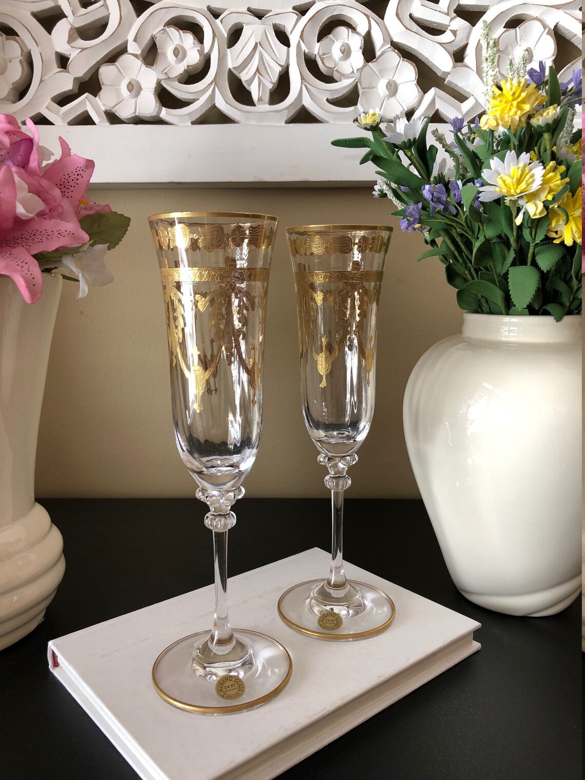 Murano Champagne Flutes Murano 24 karat Champagne Glasses Etsy