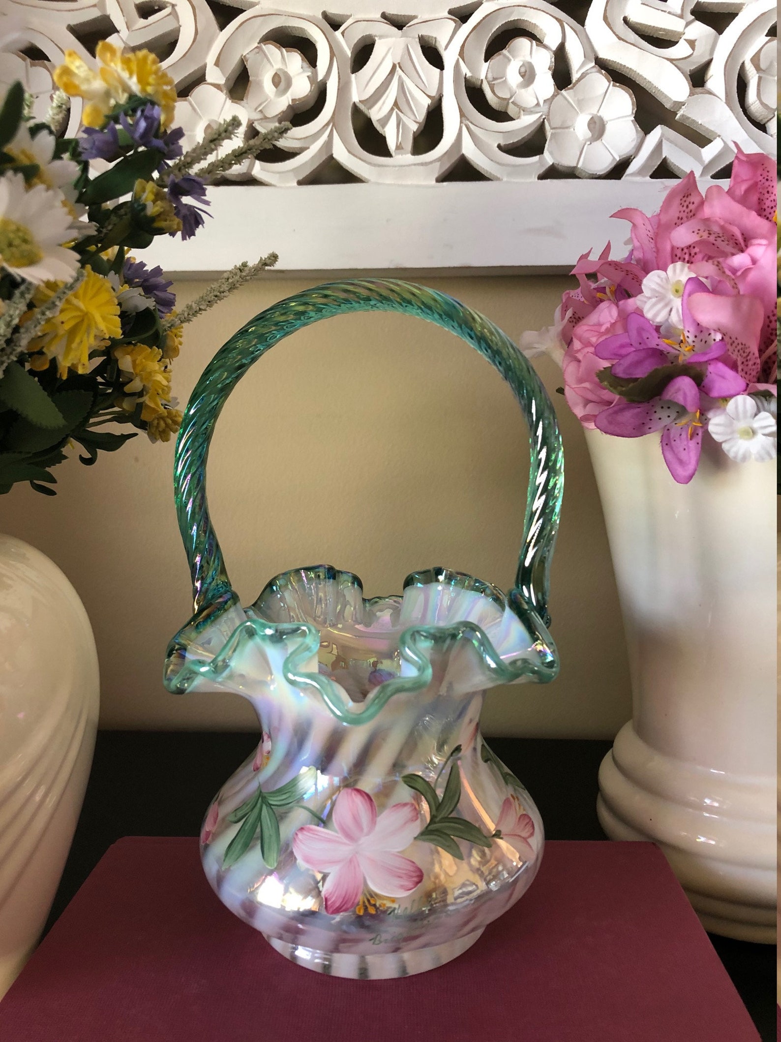 Vintage Fenton Floral Basket Fenton Azalea Spiral Basket Etsy