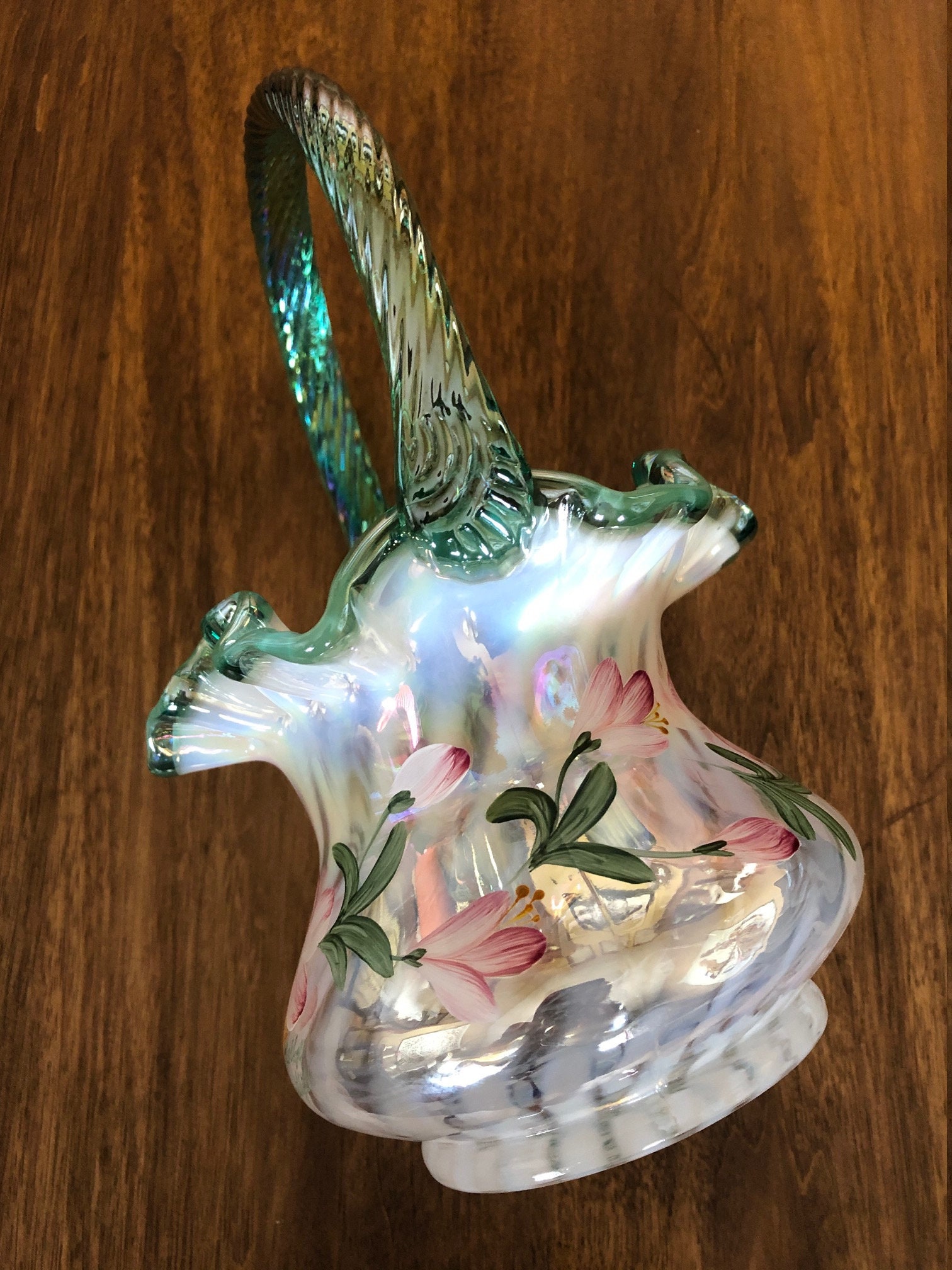 Vintage Fenton Floral Basket Fenton Azalea Spiral Basket Etsy