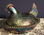 Carnival Glass Hen on Nest
