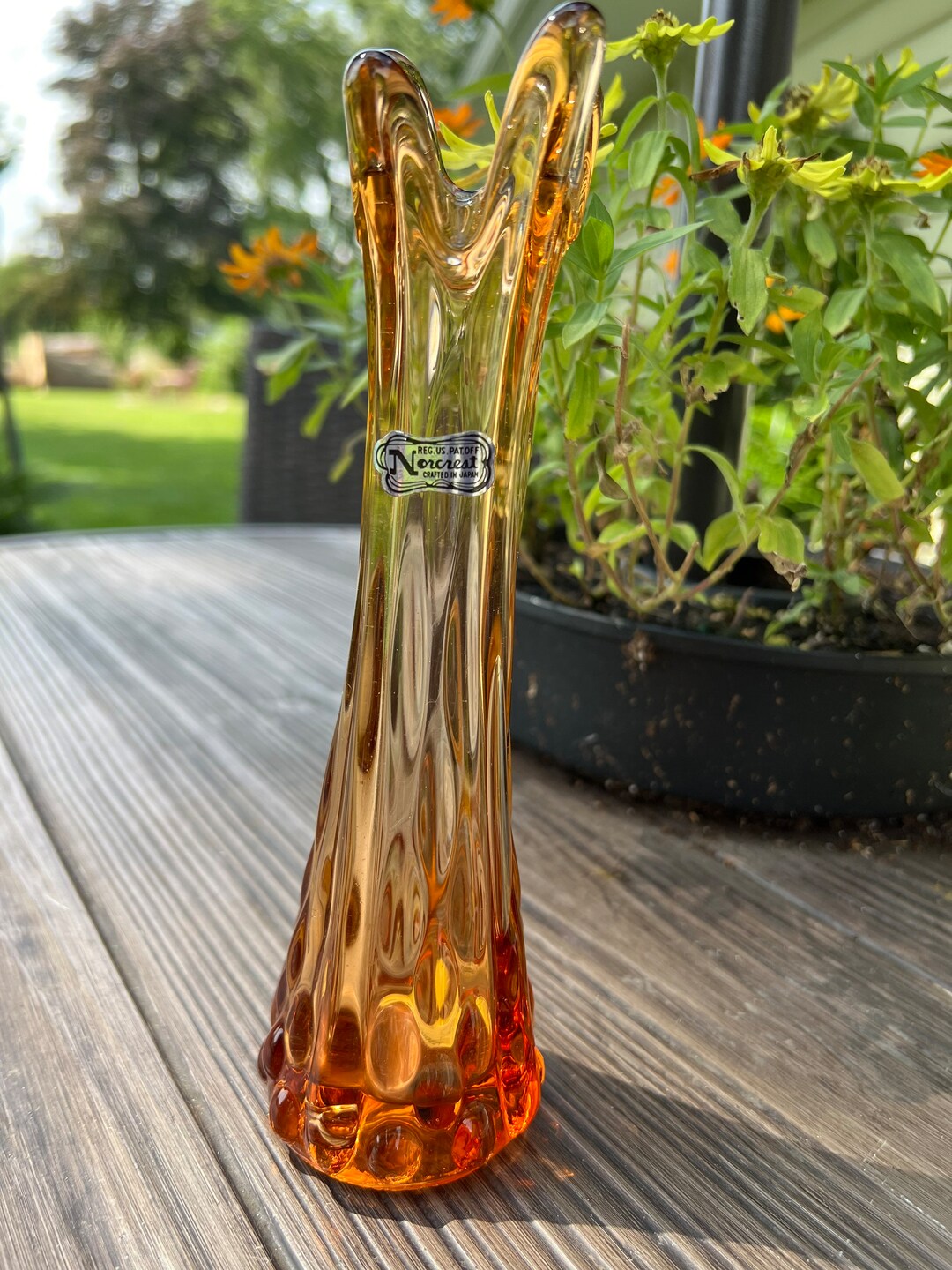 Pretty Vintage Norcrest Amber Colored Vase Etsy