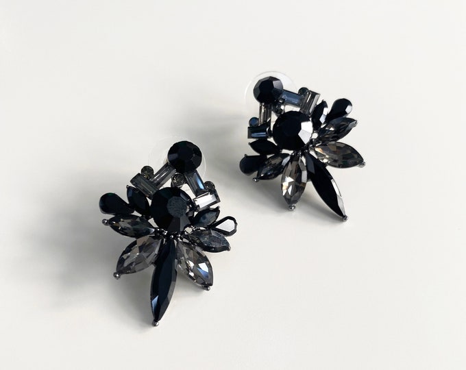 Black & Silver | Floral Earrings | Geometric Earrings | Tear Drop Earrings | Cluster Earrings