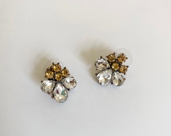 Small Cluster Earrings | Flower earrings | Tear Drop Studs | Small Rhinestone Studs | Clear & Gold Studs | Gifts For Her | Women’s Jewellery