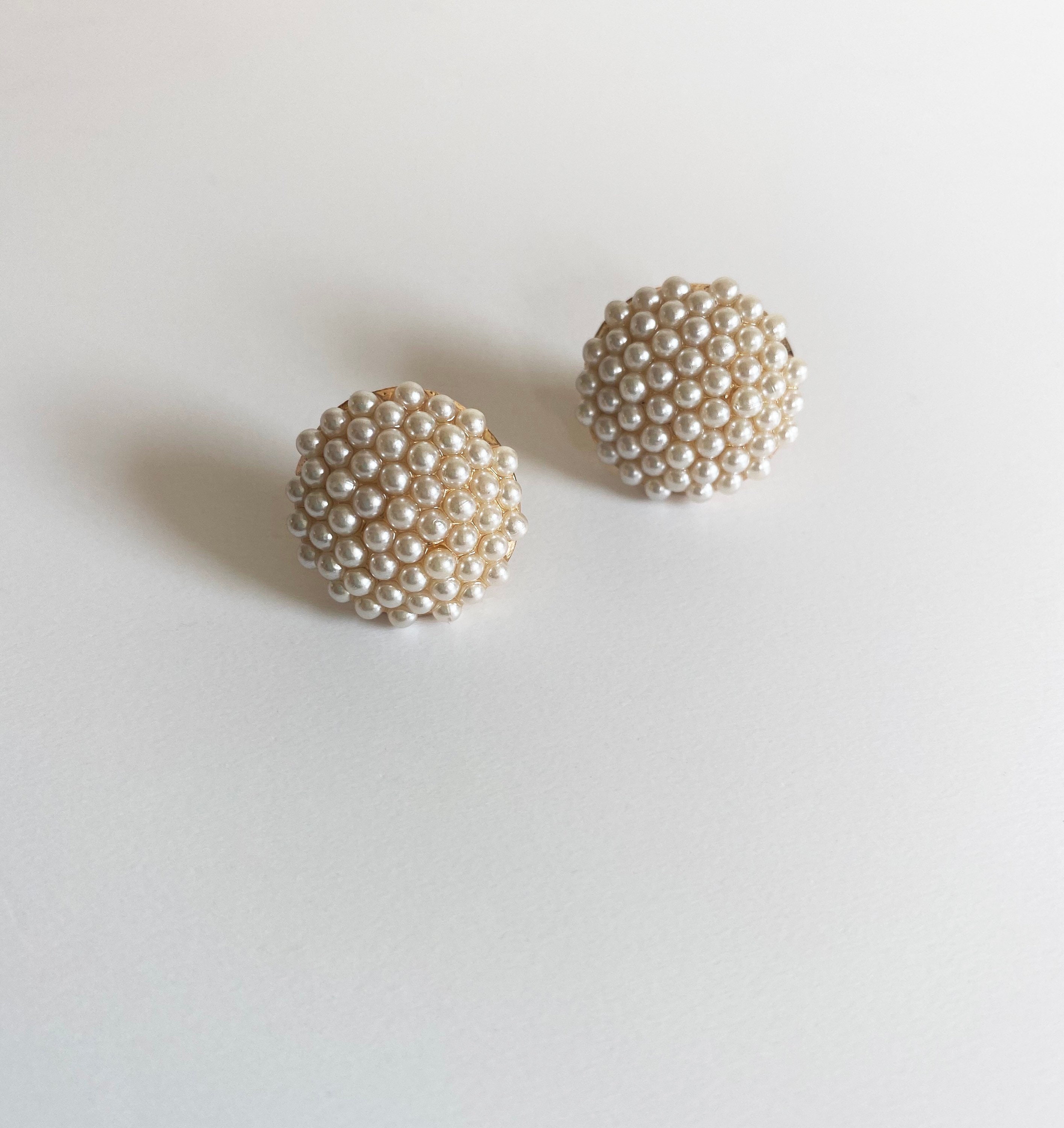 Pearl Cluster Stud Earrings Pearl Studs Large Pearl Etsy