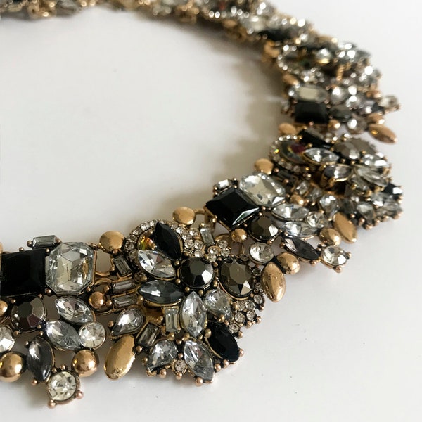 Black & Gold Luxury Rhinestone Statement Necklace | Women's Jewellery | Gifts for her | Gifts | Gemstones | Bib Necklaces | Collar Necklaces