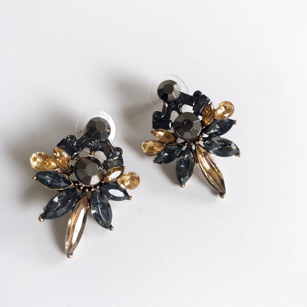 Gold & Black Rhinestone Statement Earrings | Gifts For Her | Floral Earrings | Geometric Earrings | Tear Drop Earrings | Cluster Earrings