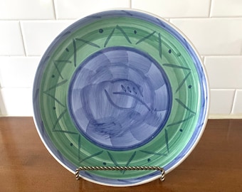 Caleca Piatto da pranzo 11 "Espero Pattern Verde Blu Foglia Zigzag Linee Dipinto a Mano Italiano Ceramica Decorativa Piatto da Parete Italia