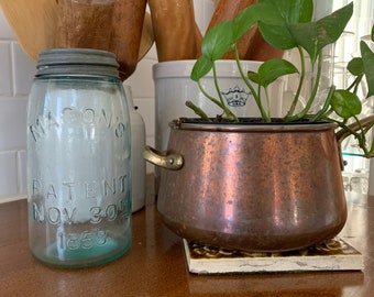 Antique Mason's Jar Patent 1858 Blue Tint Aqua Tint Mason Jar Canning Jar With Lid  Kitchen Storage Bathroom Storage