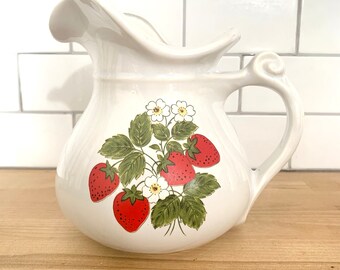 White Ironstone McCoy Pitcher With Strawberry Country Pattern Beverage Juice Water 7515 USA