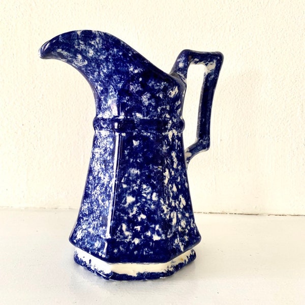 Blue Spongeware Pitcher Etsy